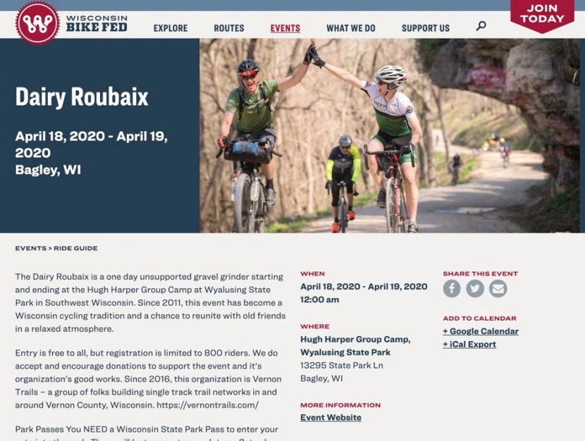 Screenshot of an event page from this website