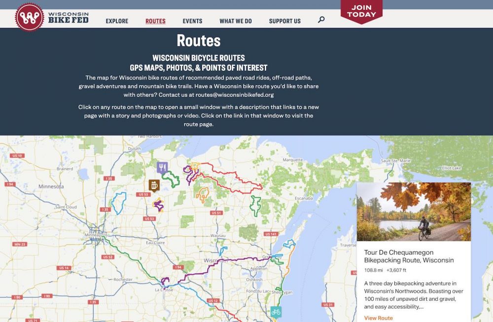 Screenshot of route map page from this website