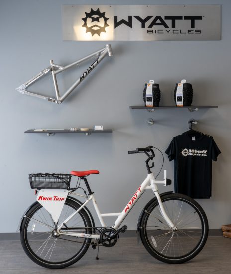 Wyatt manufactured bikeshare bikes for Kwik Trip's campus in the shop in Bangor