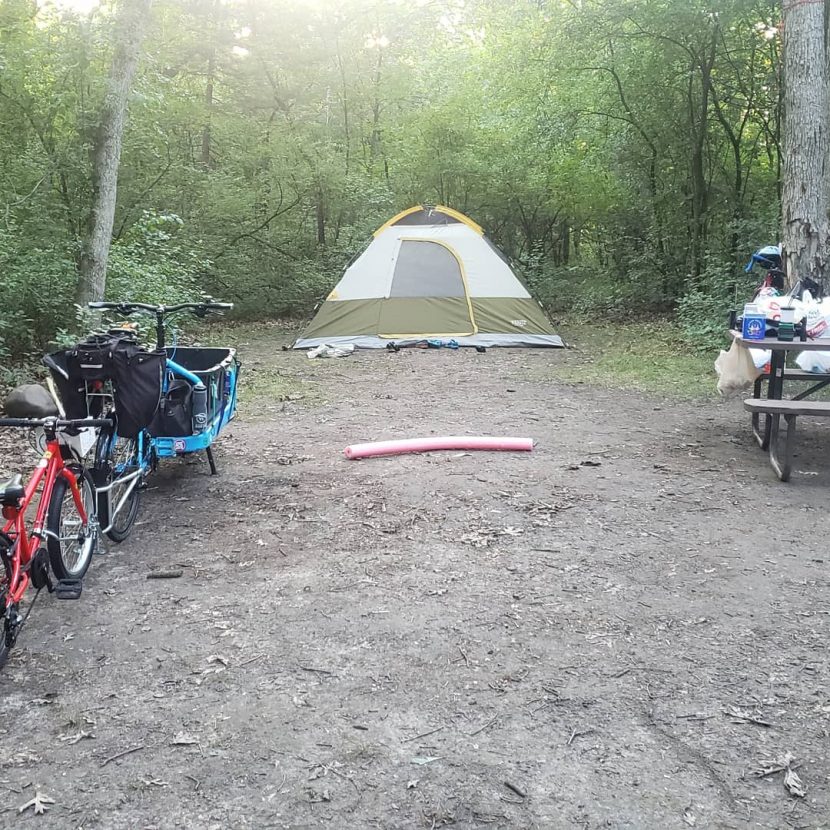 bikes and tent on campground