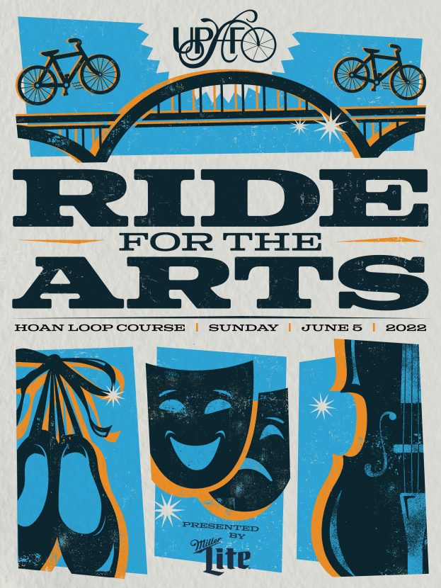 UPAF Ride for the Arts Poster with images representing the arts