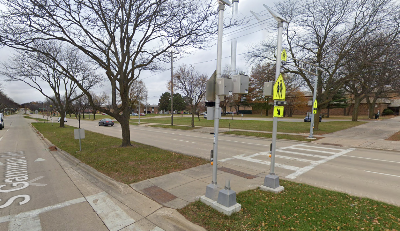 The crosswalk in front of Memorial High School in Madison, WI
