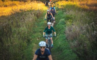 bicycle riders on a grassing path