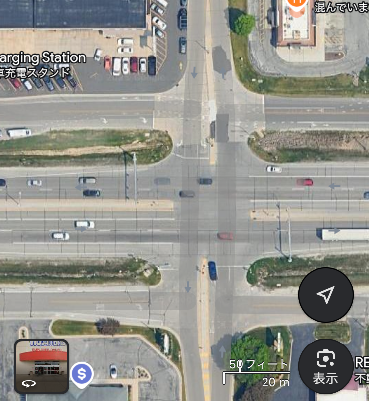Overhead view of a multi-lane intersection